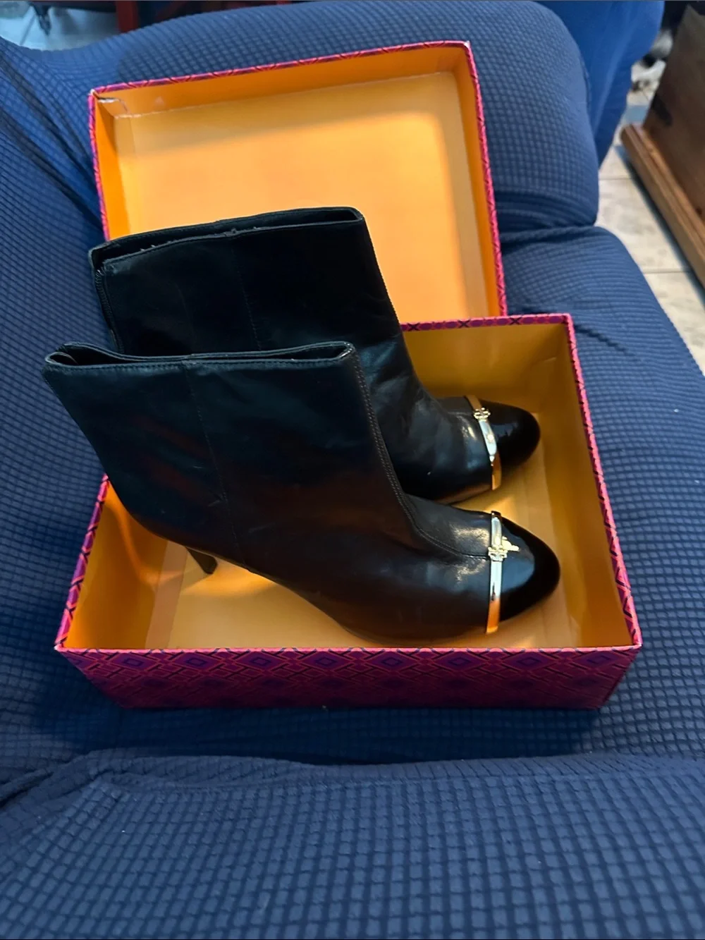 Tory Burch Black Women's Ankle Boots with Gold Accent